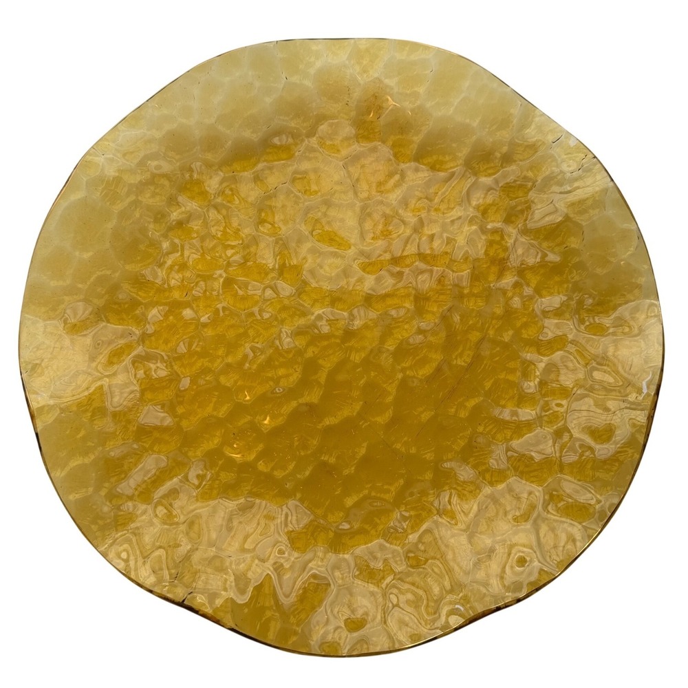 Vtg. Glass Serving Plate Amber Hammered Scalloped MCM Retro Decor